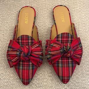 J. Crew Women's Red Tartan Bow Mules